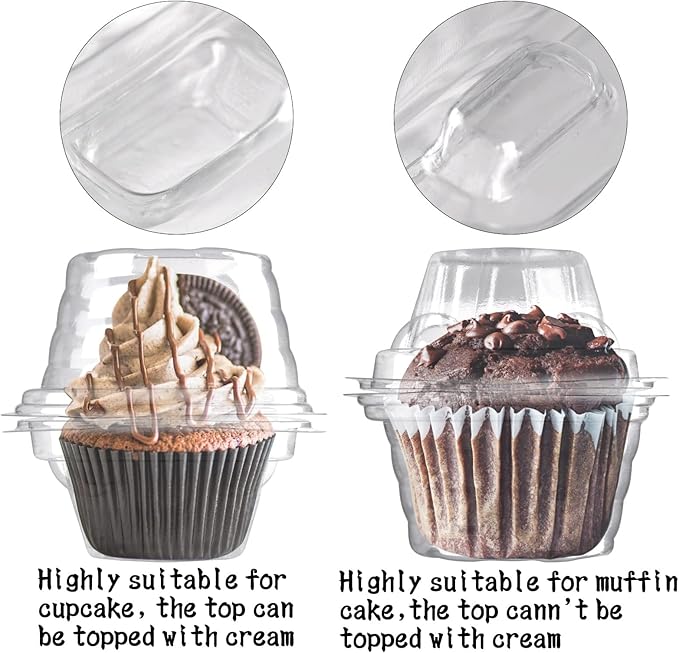 NPLUX 150 Pack Individual Cupcake Containers Plastic Cupcake Boxes Cupcake Holders Stackable Deep Dome Cupcake Carrier