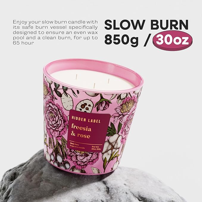 Freesia Rose Scented Candle, 30oz 3-Wick Natural Soy Wax, Up to 100 Hours Long-Lasting Clean Burn, Non Toxic Large Jar Aromatherapy Candle, Freesia Rose, Gifts for Women