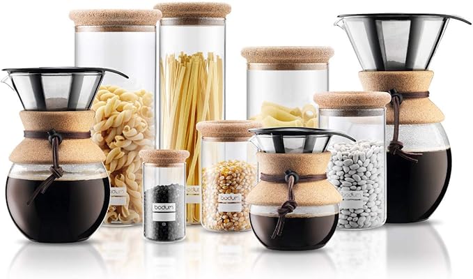 Bodum 17oz Pour Over Coffee Maker, High-Heat Borosilicate Glass with Reusable Stainless Steel Filter and Cork Grip - Made in Portugal
