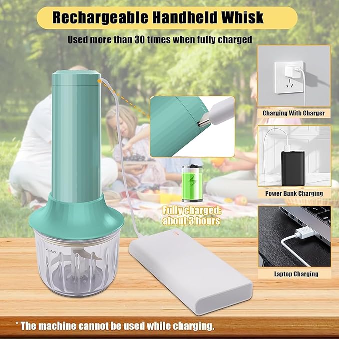 4-in-1 Handheld Frother, Coffee Frother Handheld, Electric Whisk, Milk Frother Wand for Coffee, Matcha, Electric Hand Mixer, Mini Onion Chopper 10Oz, Small Cordless Hand Blender, 4 Speed