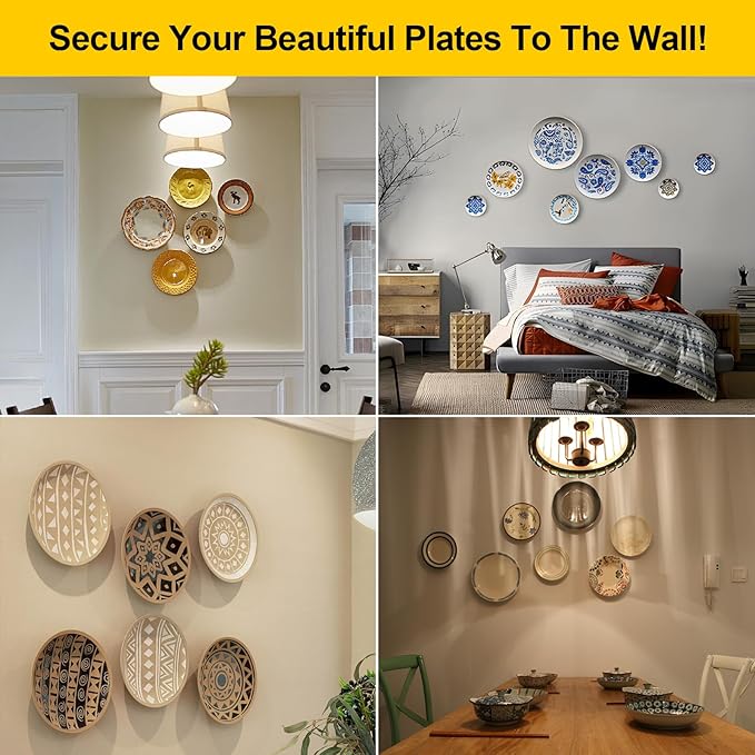 Decorative Plate Hangers for the Wall – 3 Sizes of 6/8/10 Inch Plate Hangers for Display with 4 Pack Wall Hooks, Invisible Wire Heavy Duty Plate Holders for Displaying or Picture Hanging