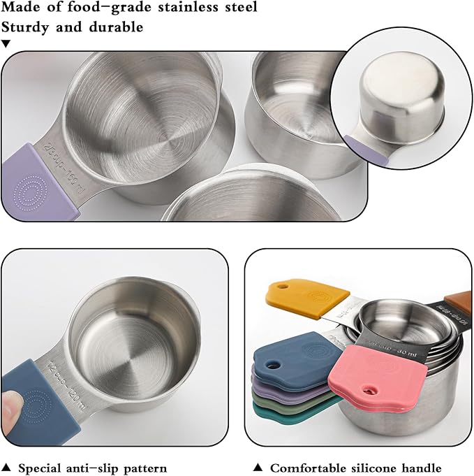 Magnetic Measuring Cups and Spoons Set of 16,Stainless Steel Magnetic Measuring Cups Set 7 and Magnetic Measuring Spoons Set of 8 with Leveler for Dry Liquid Ingredients (7, Colorful)