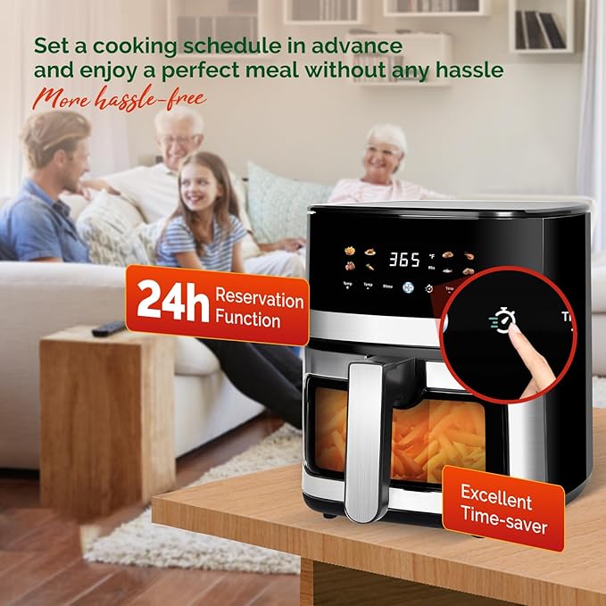 5.8QT Digital Air Fryer with Viewable Window, Air Frying, Reheat, Easy for Frozen Food, Snacks, Dinner, Large Square Basket than Round, Portable for Family & Apartment, Gift Box Included