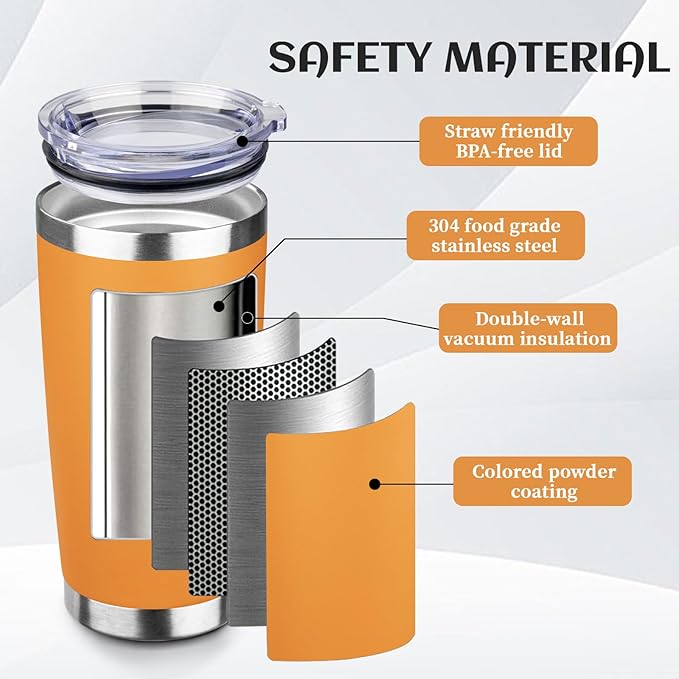 StarSpeed 20oz Tumbler Bulk with Lid, Stainless Steel Insulated Tumblers Double Wall Vacuum Insulated Travel Mug, Powder Coated Coffee Cups for Hot and Cold Drinks(Orange,1)