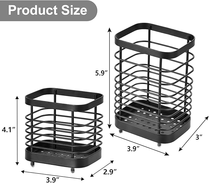 Utensil Holder, Stainless Steel Utensil Drying Rack for Kitchen Counter, Silverware Cutlery Flatware Holder Forks, Knives, Spoons, Chopsticks Organizer (Black)