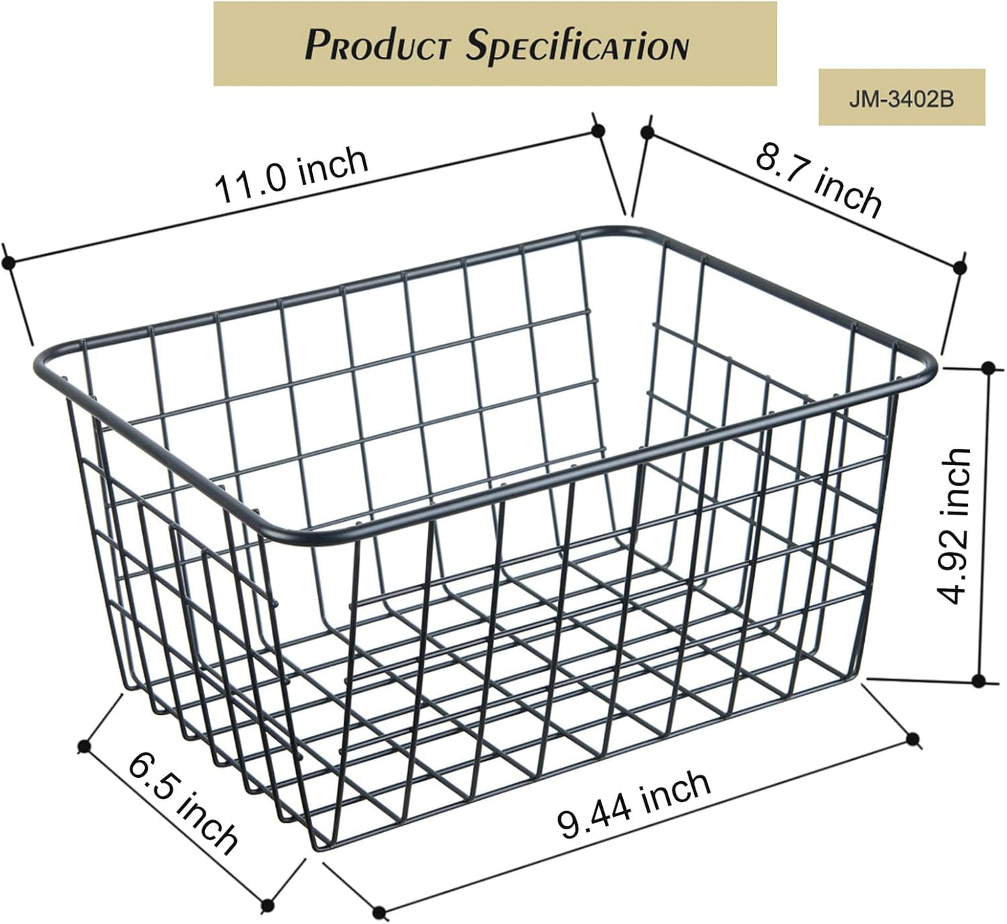 Wire Kitchen Storage Basket 4 Packs,Perfect Pantry Organization Accessories Basket,Laundry Baskets,Countertop Organization,Suitable for Kitchen,Bathroom,Bedroom,Tabletop,Stackable,Black