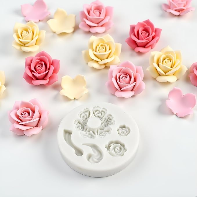 White Dessert Mold Food Grade Mini Rose Flower Teapot Mold Fondant Gum Paste Pastry Baking Molds