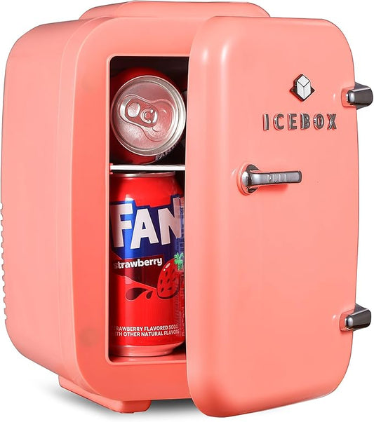 ICEBOX IBMF4BLS Mini Fridge For Bedroom, Skincare Refrigerator, Portable Cooler & Warmer for Makeup, for Office & Home, Mini (4 L / 6-Can), Blush Red