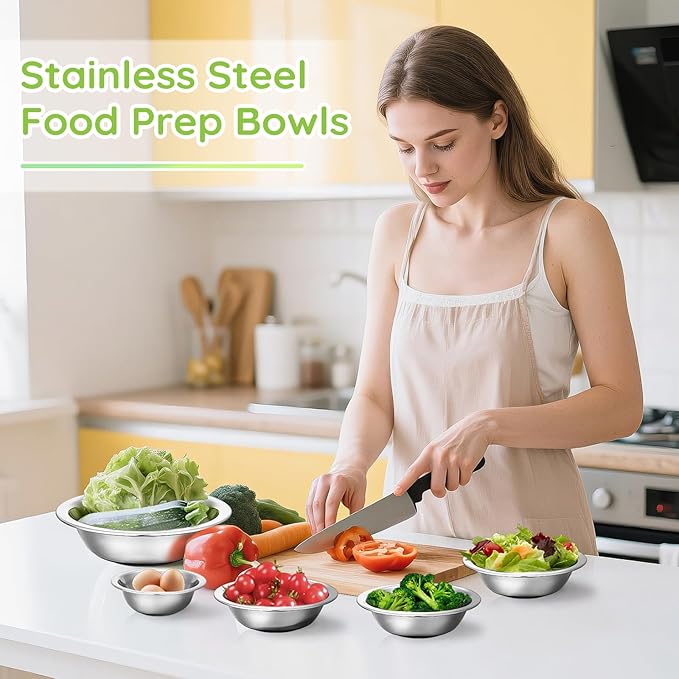 304(18/8) Stainless Steel Mixing Bowls for Kitchen, 2 Pack 7" 21.22 fl.oz Metal Mixing Bowls Set Stackable for Baking Serving Cooking Food Prep Storage Dishwasher Safe Lightweight