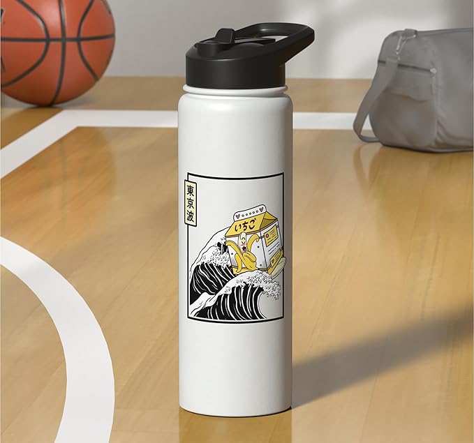 Banana Milk Carton Surfing Kanagawa Wave Kawaii Aesthetic Stainless Steel Insulated Water Bottle