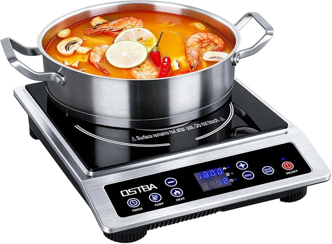 OSTBA 1800W Portable Induction Cooktop, Large Heating Coil Countertop Induction Burner, 10 Power Levels & 120–460°F Temperature Control, 3H Timer, Keep Warm, ETL Certified
