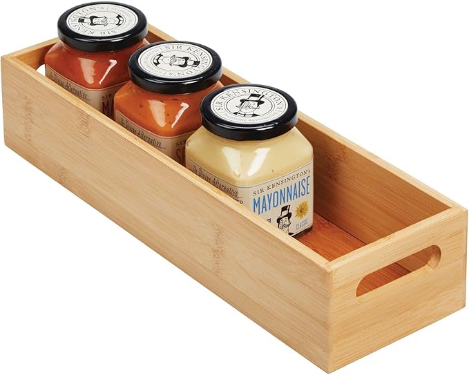 mDesign Slim Bamboo Kitchen Cabinet & Fridge Drawer Organizer Tray - Storage Bin for Cutlery, Serving Spoons, Cooking Utensils, Gadgets - 4.6" Wide - Natural Wood Finish