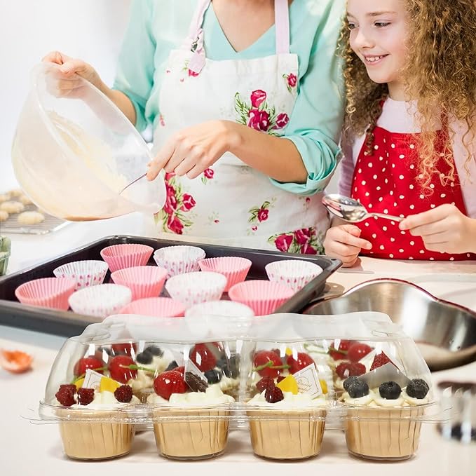 WIKDAY 12 Count x 6 Sets Plastic Cupcake Containers, Durable and BPA-Free Cupcake Holder with Lid for Easy Transport Storage, Stackable Clear Cupcake Carriers, Reusable Dessert Boxes