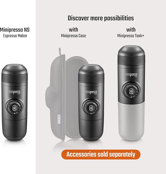 WACACO Minipresso NS, Portable Espresso Machine, Compatible Original NS Capsules, Travel Coffee Maker, Manually Operated from Piston Action