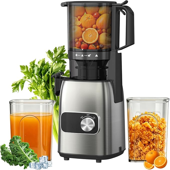Juicer Machines, Cold Press Juicer Fit Whole Fruits & Vegetables, Slow Masticating Juicers with 5.3" Wide Feed Chute, High Juice Yield, BPA Free
