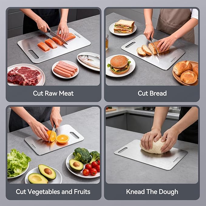 Titanium Cutting Boards,100% Pure Titanium Kitchen Cutting Board, Double-Sided Non-Toxic Cutting Board, Ideal for Slicing and Dicing Meats, Features Handle, Dishwasher Safe,10.5"L*6.5"W