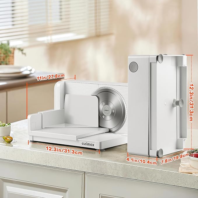 CUSIMAX Foldable Meat Slicer, Meat Slicer for Home with Child Safety Switch and 2 Removable Blades,Electric Deli Slicer Adjustable Thickness 0-20mm and Storage Bag
