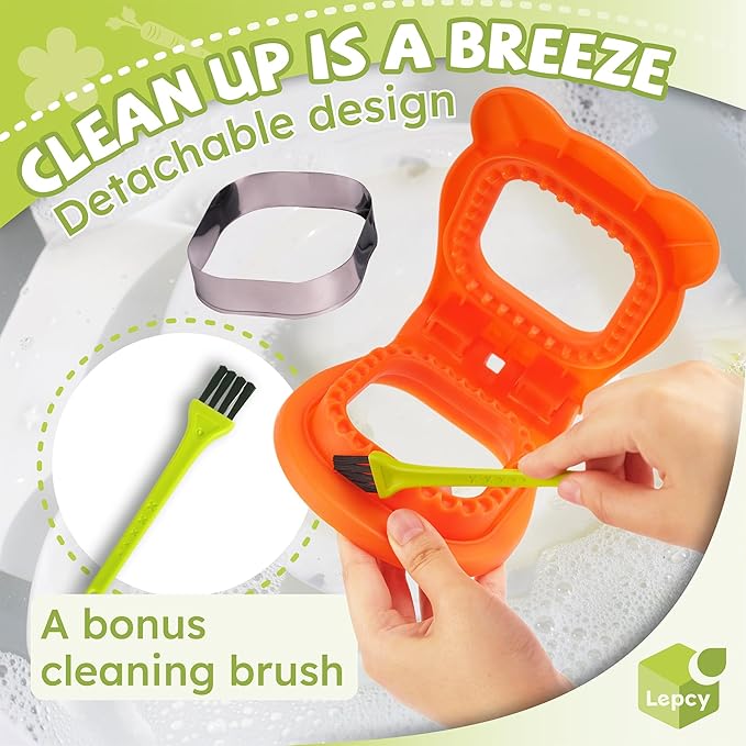 LEPCY Uncrustables Sandwich Maker Sealer Cutter, Crustless Sandwich Cutter, PB&J Uncrustable Maker - Color Orange, Square Shape