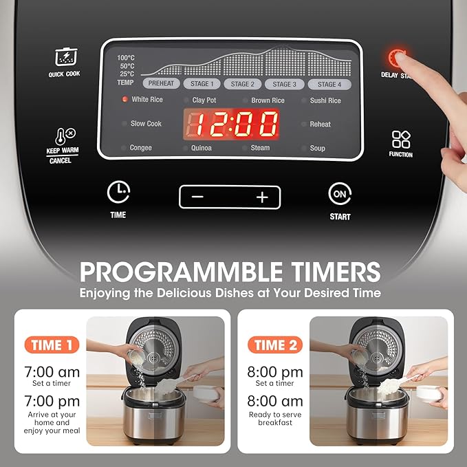 Rice Cooker 10 Cup Uncooked / 20 Cup Cooked,Induction Heating & Fuzzy Logic Technology,Electric Smart Rice Cooker With LCD Display,11 Multi Portable Rice Maker,Delay Timer & Auto Keep Warm