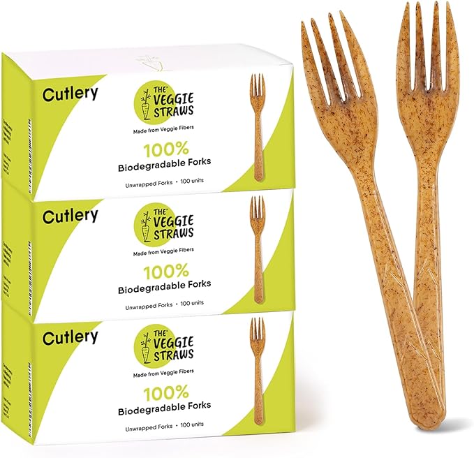 Premium Quality 100% Biodegradable Forks Made of Vegetable Fibers, 300 PCS of 6.7” Long Heavy-Duty and Splinter Free Eco-Friendly Forks, Perfect Sustainable Cutlery for All Types of Occasions