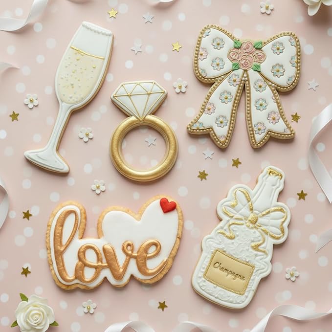 Wedding Cookie Cutters Cutter Champagne Glass Molds 3.5" with Plunger Stamps Baking Dough Tools Cake Shapes PLA Accessories for Birdesmaid Decorative Party Kitchen Supplies