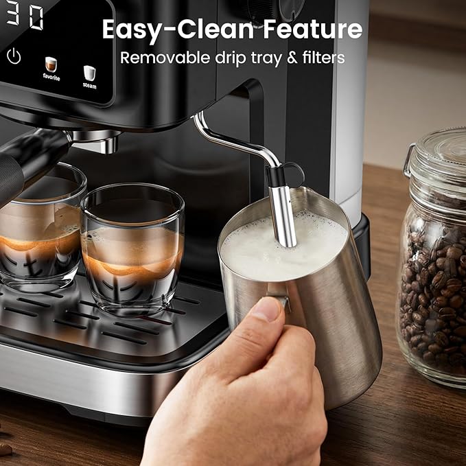 Espresso Machine 15 Bar Compact Electric Coffee Maker with Milk Frother for Latte & Cappuccino, Expresso Coffee Machines, Removable Water Tank, Ideal for Home and Office Use - Cafetera Espresso