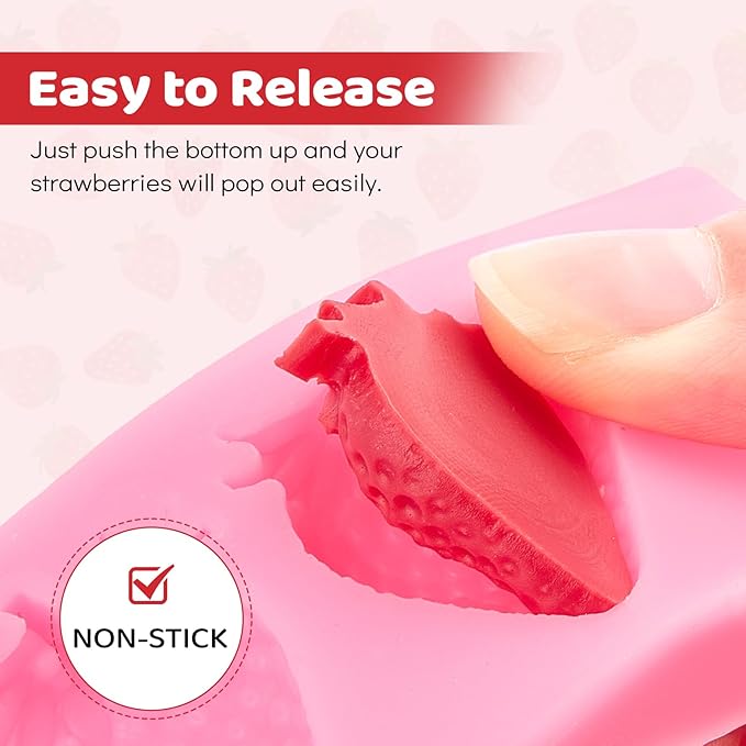 Puyeipt 4 Pcs Strawberry Silicone Molds, 3D Strawberry Fondant Molds for Chocolates, Candies, Cake Decorations, Cupcake Toppers, Desserts