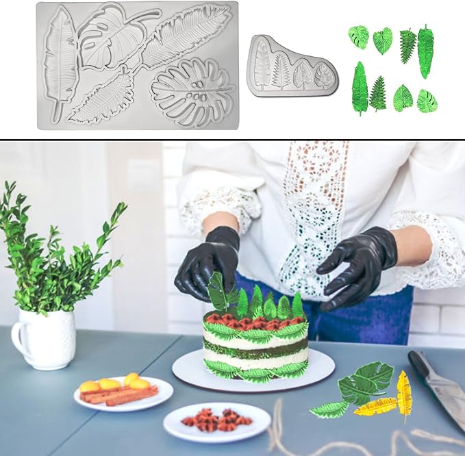 Large Turtle Leaf Fondant Molds,Acxydm 2PCS Leaf Molds Silicone,Palm Leaves Plantain Leaf Chocolate Molds Set,Tropical Plant Leaf Mold,3D Silicone Cake Mold for Making Sugar Craft,Cupcake,Cookies