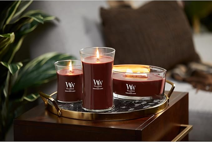 WoodWick Smoked Walnut & Maple Holiday Candle Gifts for Women and Men, 21.5 oz Large Hourglass Candle with Crackling Wick