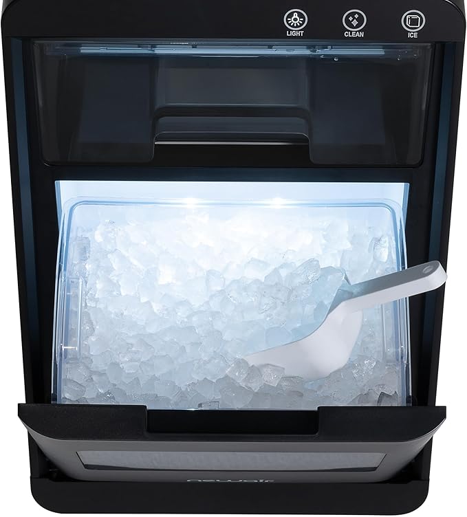Nugget Ice Maker Countertop | 44 lbs/Day Pebble Ice Machine with Self-Cleaning | Soft Chewable Pebble & Sonic-Style Ice | Black Stainless Steel