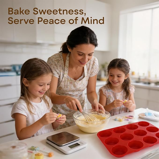 Silicone Muffin Pans for Baking Nonstick 2 Pcs, 12 Cup Regular Cupcake Pan, Food-Grade Silicone Baking Molds for Cupcakes, Egg Bites, Freezer, Red