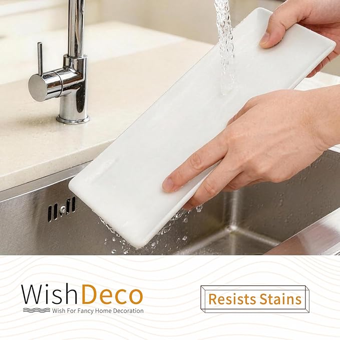 WishDeco Ceramic Serving Platters Set of 4, Rectangle Serving Trays 12 inch, White Serving Plates, Long Platter for Cake, Steak, Sushi, Appetizer