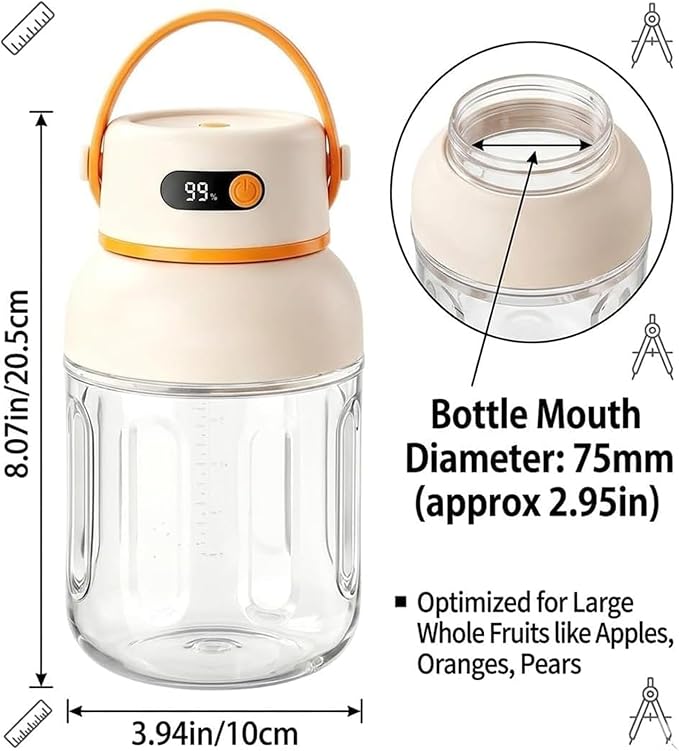 Portable Electric Juicer Cup with Zero Cord Hassle, USB-C Rechargeable Multifunctional Portable Juicer Cup for Smoothies, Protein Shakes, Travel, Gym & Office (800ML)
