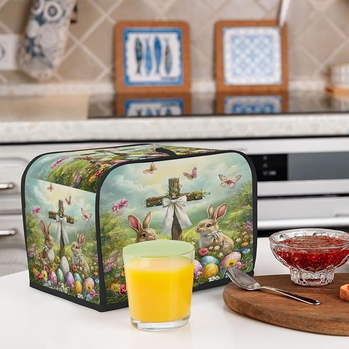 Happy Easter Eggs Rabbit Toaster Cover 4 Slice Dust and Fingerprint Protection Toaster Bread Maker Covers Washable Kitchen Small Appliance Covers for Kitchen Accessories Decor Bakeware Women Gift