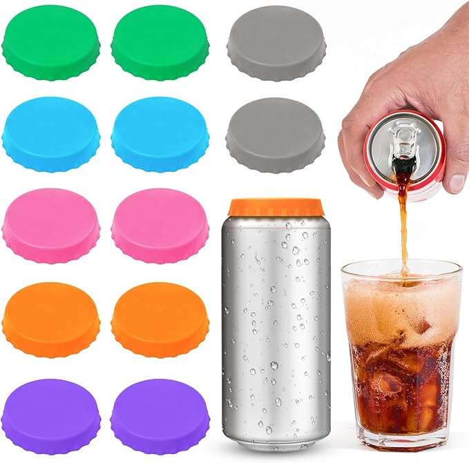 Silicone Soda Can Cover Lids, 12 Pack Reusable Soda Can Lids Beer Can Covers Pop Can Covers, BPA Free Silicone Can Cover, Stopper and Protector for Beer, Beverage, Juice, Fits Standard Cans