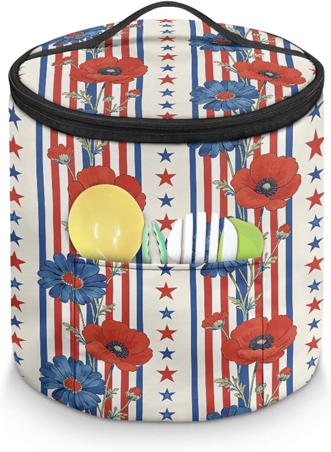 Stars And Stripes Pressure Cooker Insulation Bag for America250 Rose Print Insulated Carrier Electric Pressure Cooker Storage Bag Keep Your Cooker Dust Free