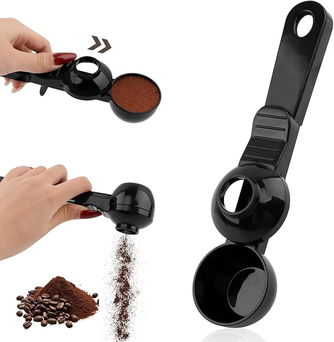 Coffee Scoop & Funnel for K-Cups Reusable, Coffee Spoon with Slide Scoop Measuring Scoo p with Funnel for Filling Water Bottles for Ground Coffe e Protein Powder without Spilling (black2)