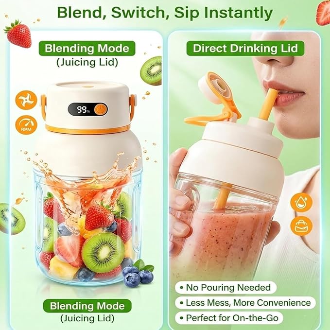 Portable Electric Juicer Cup with Zero Cord Hassle, Fresh Juicer Portable Blender with Digital Display, Leakproof USB-C Rechargeable Personal Blender for Home, Travel, Easy Clean (2a,800ml)