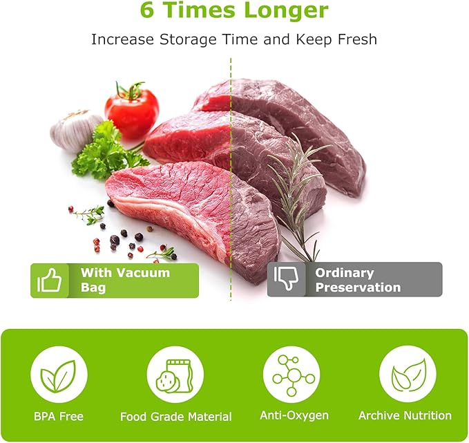 [2025 Upgraded] Bonsenkitchen 6 Rolls 8" x 16' Vacuum Sealer Bags for Food with a Color Box, Easy to Store, Commercial Grade, BPA Free, Great for Food Storage or Sous Vide, VB20