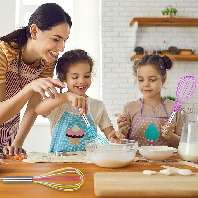Domensi 8 Pcs 10 Inch Whisks Bulk for Cooking Silicone Whisks Non Scratch Stainless Steel Hand Coated Metal Heat Resistant Egg Beaters for Classroom Cook Party Favor Gift Supplies
