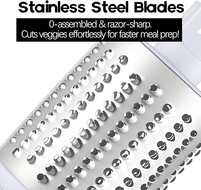 Cheese Grater Hand Crank, Rotary Vegetable Shredder with Handle and Strong Suction base, 3 in 1 Kitchen Speed Spin Veggie Slicer Nut Grinder for Pizza Top, Hash brown, Salad and More (Blue)