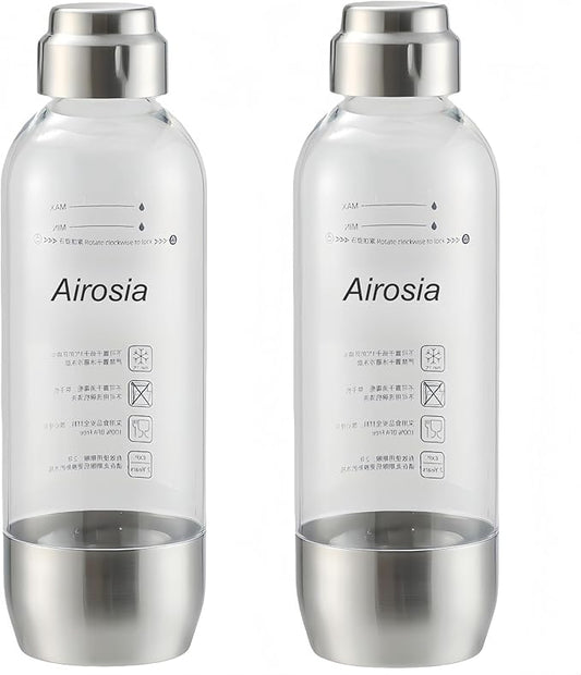 PET Stainless Steel Reusable Soda Maker Bottle, BPA-Free and Non-Toxic, Compatible with Airosia Soda Machine (1L(2 Pack))
