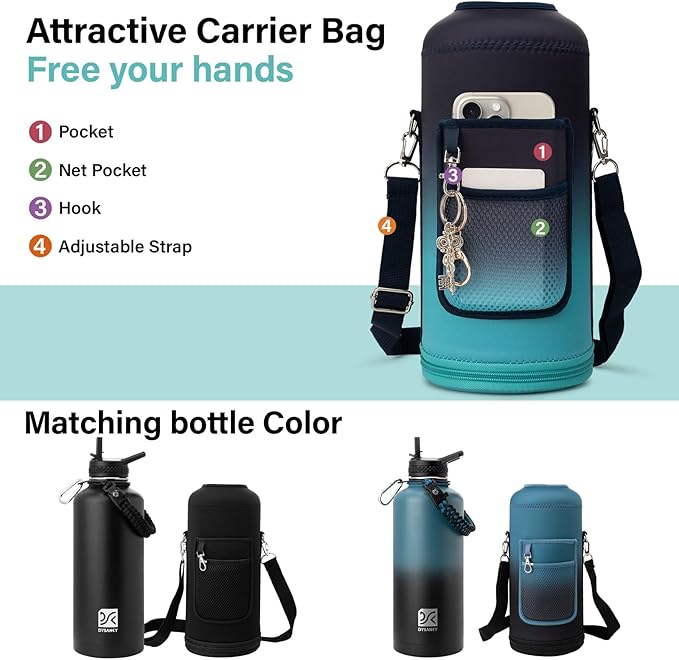 DYSANKY Insulated Water Bottle | Thickened Stainless Steel for Gym and Hiking with Straw, Carrier Bag, Handle Strap | BPA-Free 87 oz