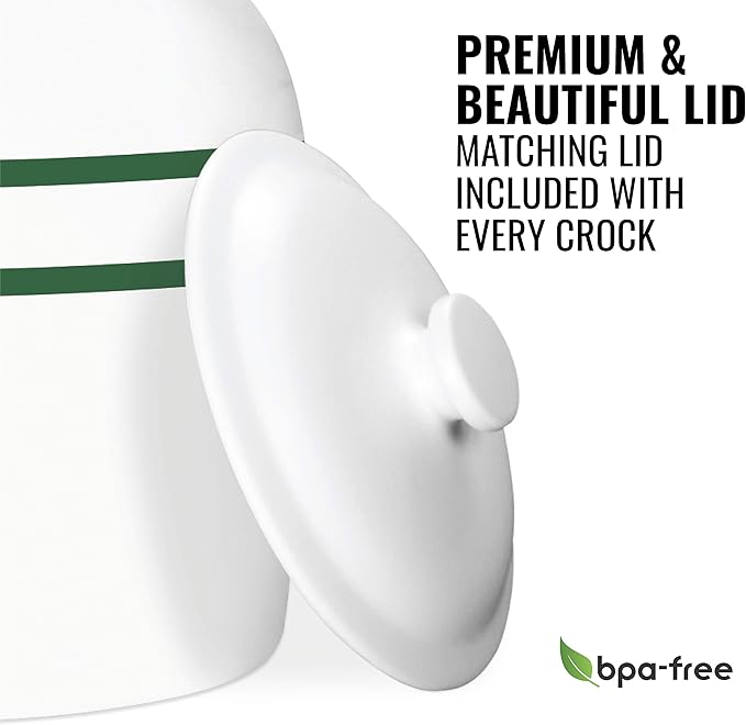 Geo Sports Porcelain Ceramic Crock Water Dispenser, Stainless Steel Faucet, Valve and Lid Included. Fits 3 to 5 Gallon Jugs (Green Stripe)