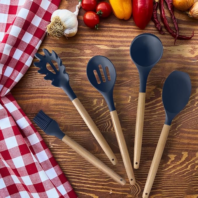 Cooking Utensils Set- 35 PCs Kitchen Utensils with Grater,Tongs, Spoon Spatula &Turner Made of Heat Resistant Food Grade Silicone and Wooden Handles Kitchen Gadgets Tools Set for Cookware