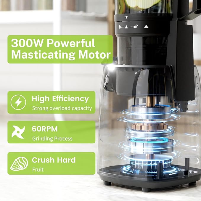 Kndko Juicer Machines, Slow Masticating juicer with 5.4" Wide Feed Chute, Juice Extractor Machine for Whole Vegetables & Fruits, Cold Press Juicer, High Juice Yield, Easy to Operation & Clean