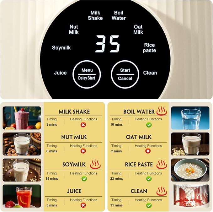 Automatic Nut Milk Maker Machine, 8 in 1 Soy Milk Maker, 35 oz Almond Machine Maker, 12-Hour Delay, Keep Warm, Non Dairy Beverages, Juice/Rice Paste/Clean/Milk Shake, 800W Heating, Self Cleaning