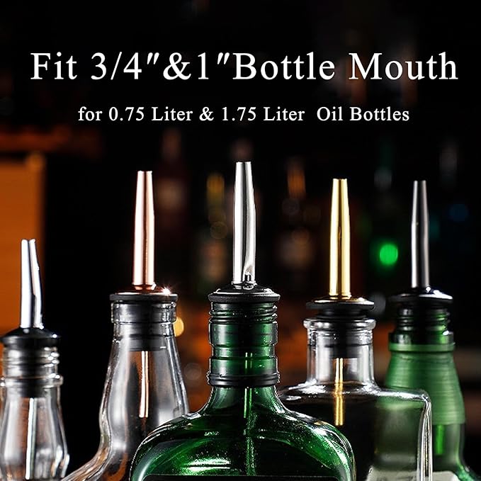 48-Pack Liquor Bottle Pourers with Adapters, Liquor Pour Spout Adapters set for for Large Olive Oil Bottles and Liquor Bottles - Up to 1 Inch/25mm Neck Converts Any Spout into a Large Pour Spout,Gold