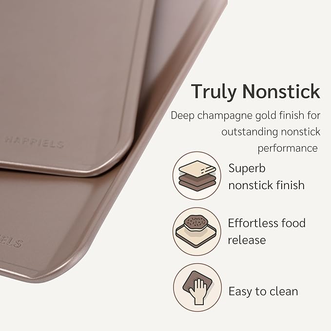 HAPPIELS 17 x 13 inch Cookie Sheets for Baking Nonstick Set of 2, PFOA free Cookie Sheet Set without rim, Cookie Sheets Non Stick, Half Sheet Pan for Oven without sides Non Toxic sheet without lip
