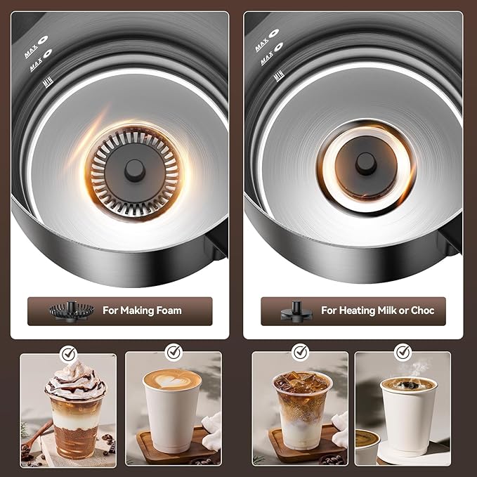 Milk Frother and Steamer with Heating Function - 4-in-1 Automatic Hot & Cold Milk Frother and Warmer, 24Oz/700ML Detachable Stainless Steel Jug with Transparent Lid
